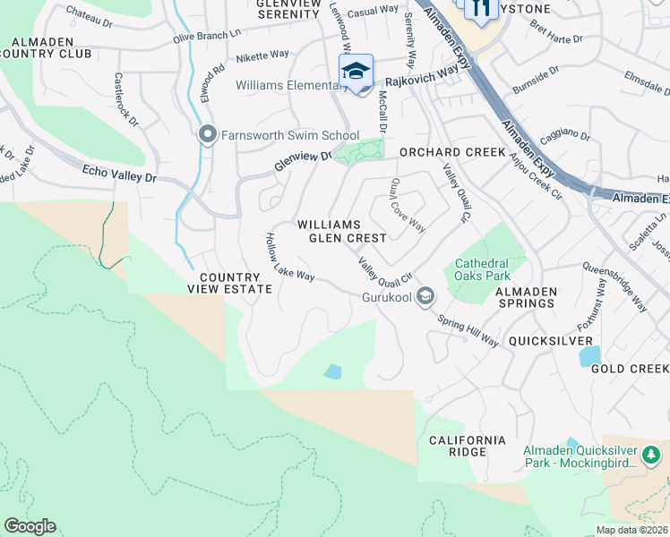 map of restaurants, bars, coffee shops, grocery stores, and more near 7048 Hollow Lake Way in San Jose