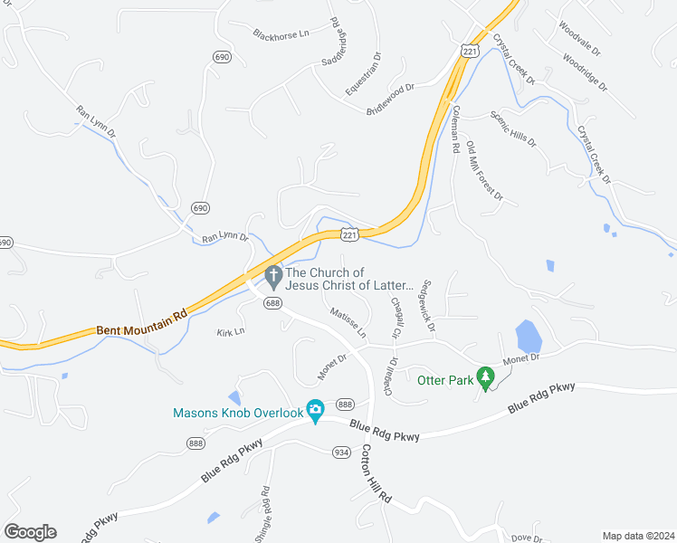 map of restaurants, bars, coffee shops, grocery stores, and more near 6072 Cezanne Court in Roanoke