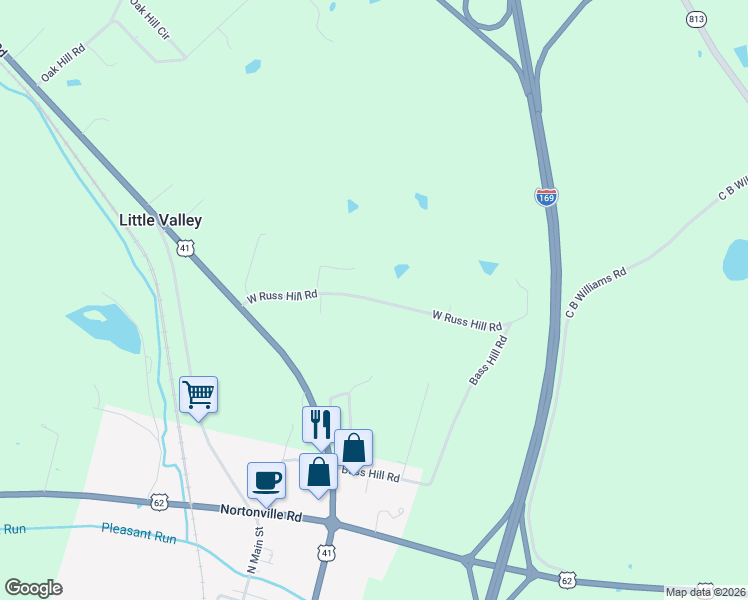 map of restaurants, bars, coffee shops, grocery stores, and more near 220-666 West Russ Hill Road in Nortonville