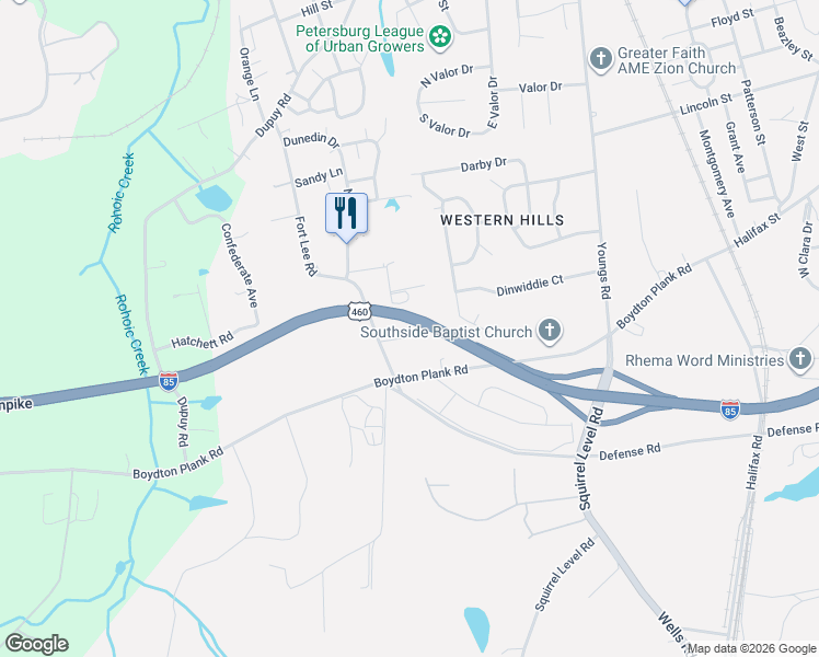 map of restaurants, bars, coffee shops, grocery stores, and more near 2541 Lester Avenue in Petersburg