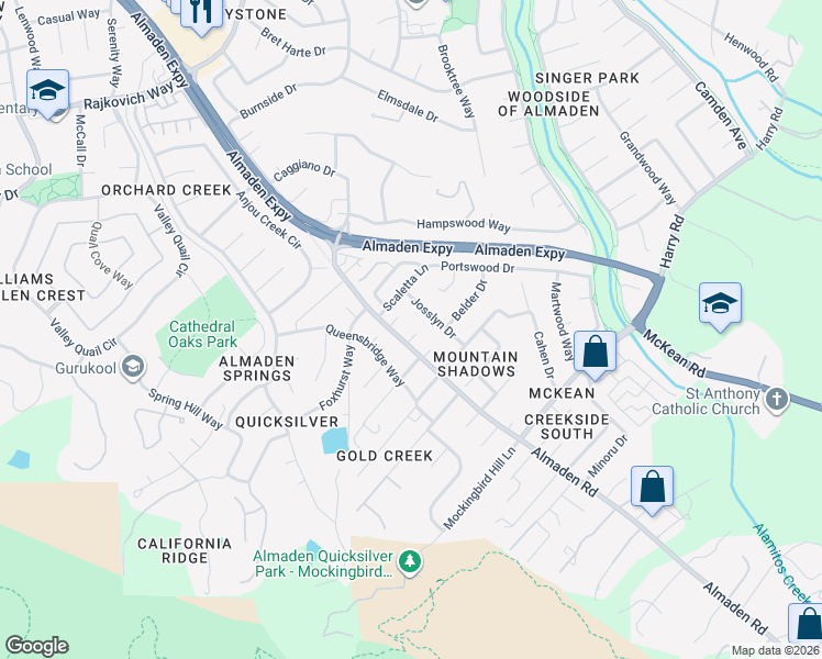 map of restaurants, bars, coffee shops, grocery stores, and more near 1087 Nunzio Court in San Jose