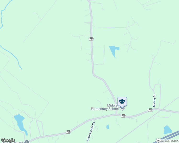 map of restaurants, bars, coffee shops, grocery stores, and more near 5124 Midway Road in Church Road