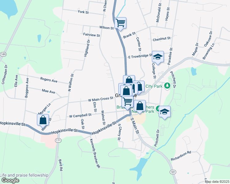 map of restaurants, bars, coffee shops, grocery stores, and more near 112 North Cherry Street in Greenville