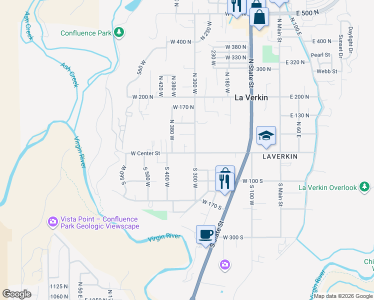 map of restaurants, bars, coffee shops, grocery stores, and more near 324 West Center Street in La Verkin