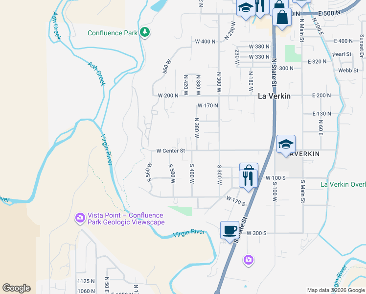 map of restaurants, bars, coffee shops, grocery stores, and more near 424 West Center Street in La Verkin