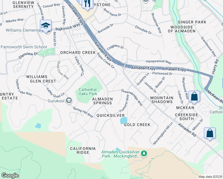 map of restaurants, bars, coffee shops, grocery stores, and more near 1141 Queensbridge Way in San Jose