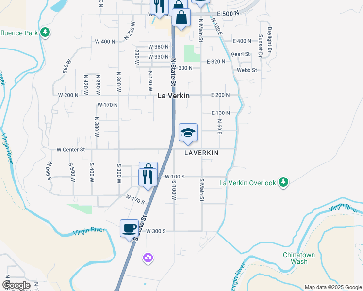 map of restaurants, bars, coffee shops, grocery stores, and more near 80 West Center Street in La Verkin