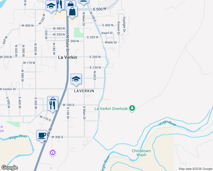 map of restaurants, bars, coffee shops, grocery stores, and more near 10 North 100 East in La Verkin