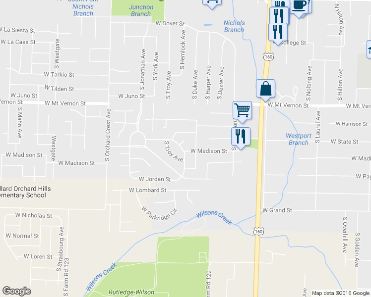map of restaurants, bars, coffee shops, grocery stores, and more near 761 South Hemlock Avenue in Springfield