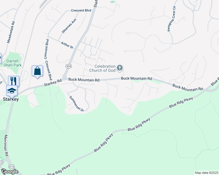 map of restaurants, bars, coffee shops, grocery stores, and more near 4310 Rock Garden Lane in Roanoke