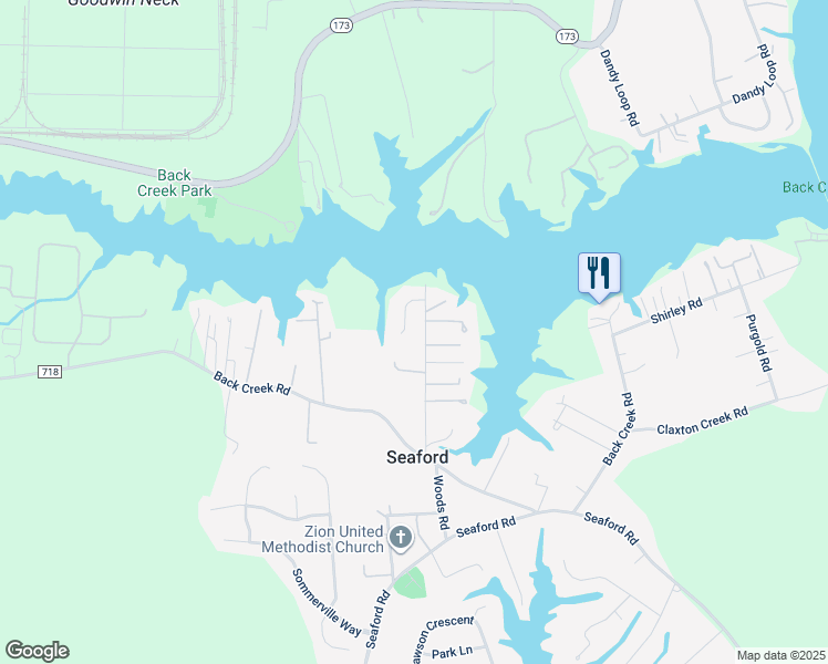 map of restaurants, bars, coffee shops, grocery stores, and more near 113 Harbor Crescent in Seaford
