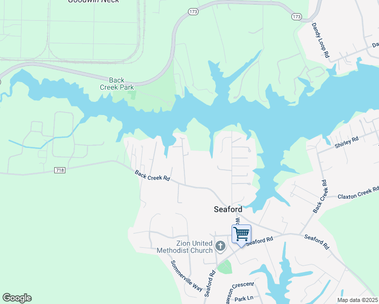 map of restaurants, bars, coffee shops, grocery stores, and more near 208 Parker Lane in Seaford