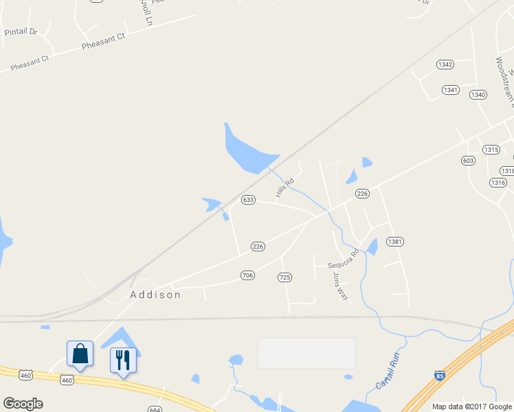 map of restaurants, bars, coffee shops, grocery stores, and more near 23653 Addison Street in Petersburg
