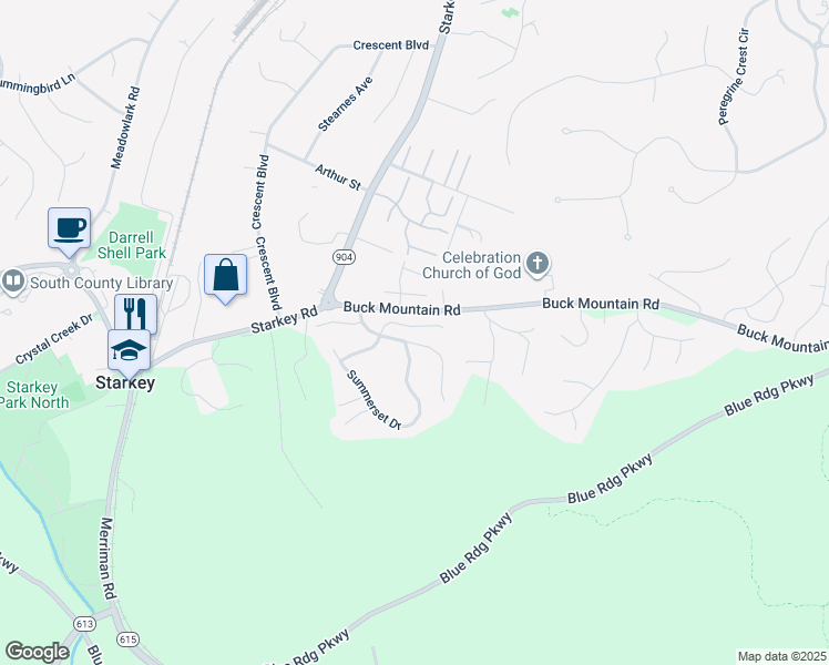 map of restaurants, bars, coffee shops, grocery stores, and more near 4658 Whipplewood Court in Roanoke
