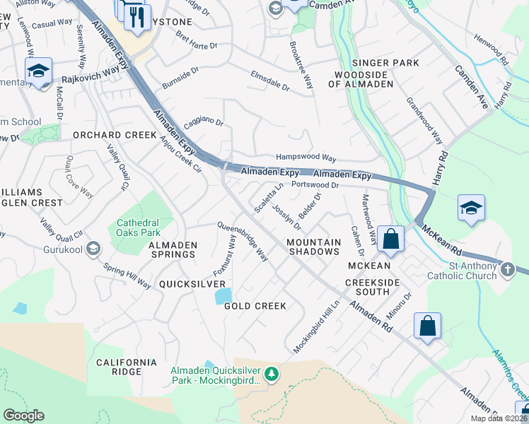map of restaurants, bars, coffee shops, grocery stores, and more near 1087 Nunzio Court in San Jose