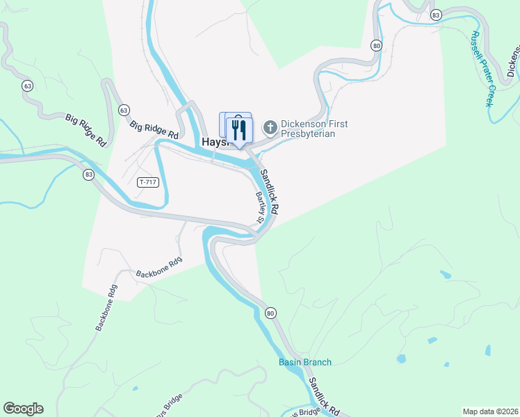 map of restaurants, bars, coffee shops, grocery stores, and more near McClure Avenue in Haysi