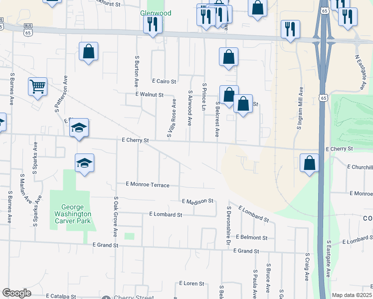 map of restaurants, bars, coffee shops, grocery stores, and more near 2910 E Southeast Cir in Springfield