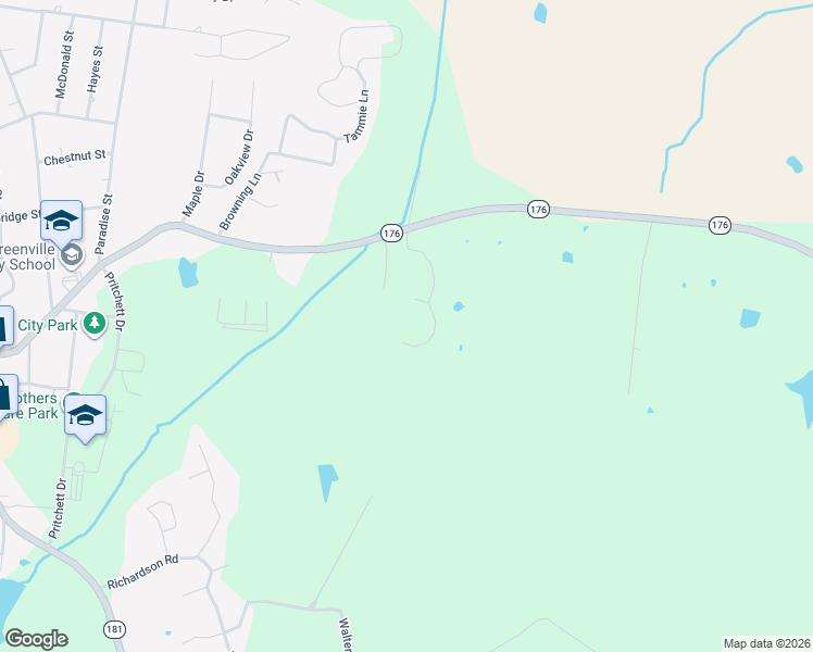 map of restaurants, bars, coffee shops, grocery stores, and more near 324 Hickory Lane in Greenville