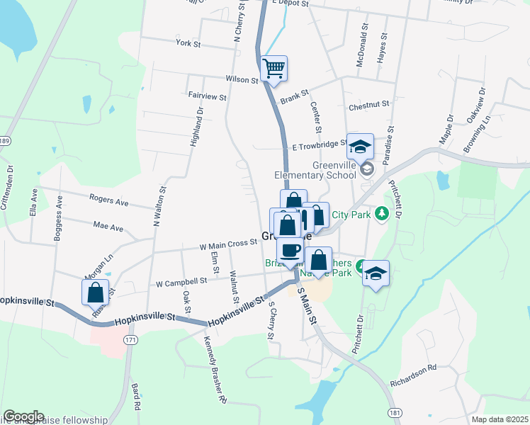 map of restaurants, bars, coffee shops, grocery stores, and more near 112 North Cherry Street in Greenville