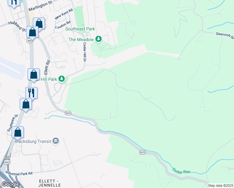 map of restaurants, bars, coffee shops, grocery stores, and more near 1238 State Route 697 in Blacksburg