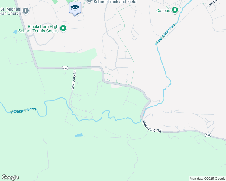map of restaurants, bars, coffee shops, grocery stores, and more near 1855 Merrimac Road in Blacksburg