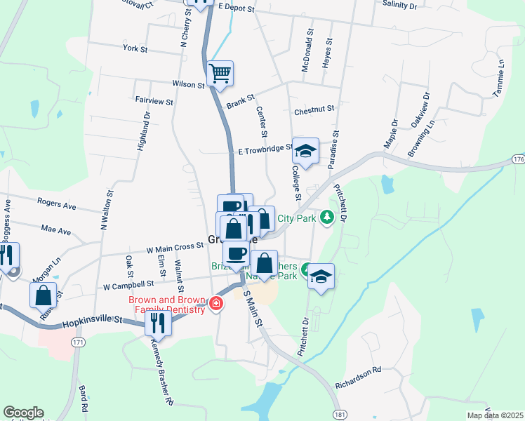 map of restaurants, bars, coffee shops, grocery stores, and more near 121 Mill Street in Greenville