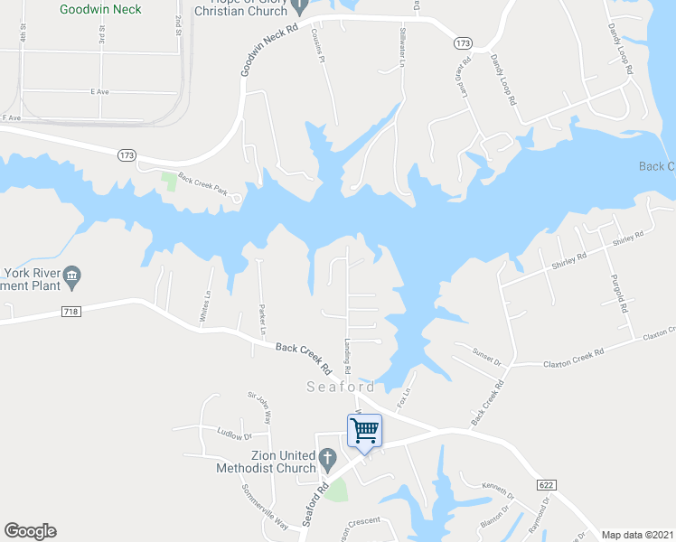 map of restaurants, bars, coffee shops, grocery stores, and more near 109 Harbor Crescent in Seaford