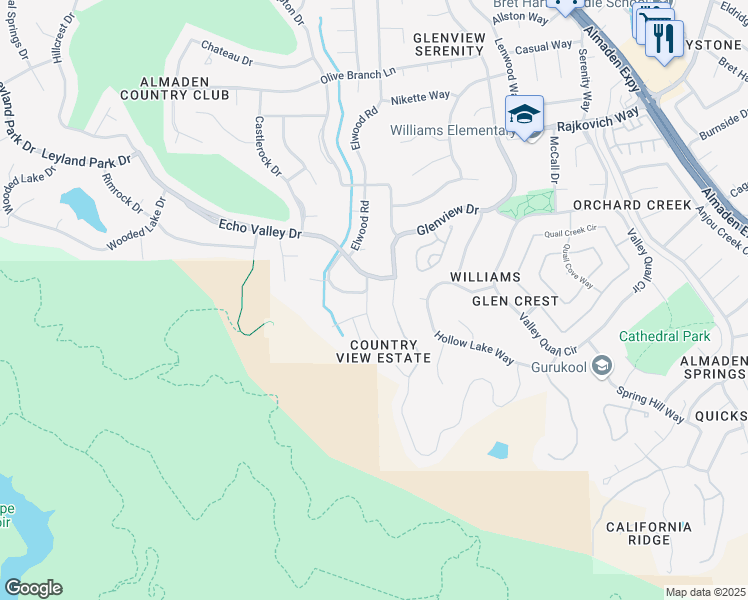 map of restaurants, bars, coffee shops, grocery stores, and more near 7148 Echo Ridge Drive in San Jose
