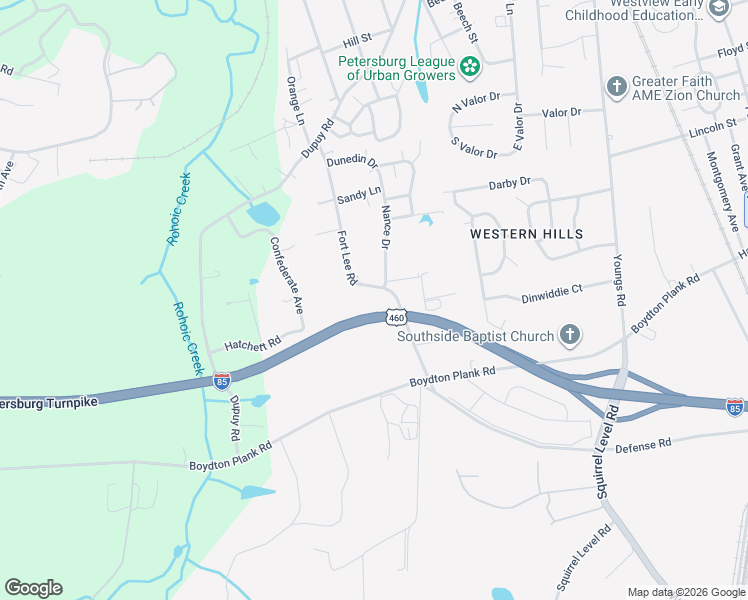 map of restaurants, bars, coffee shops, grocery stores, and more near 913 Fort Lee Road in Petersburg
