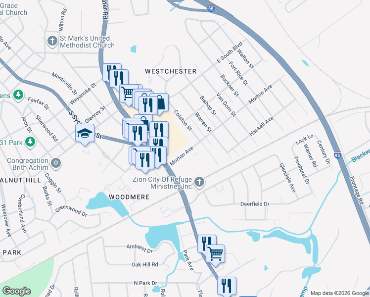 map of restaurants, bars, coffee shops, grocery stores, and more near 49 Morton Avenue in Petersburg