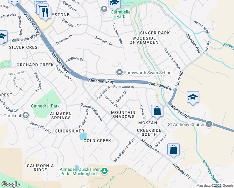 map of restaurants, bars, coffee shops, grocery stores, and more near 1036 Renee Court in San Jose