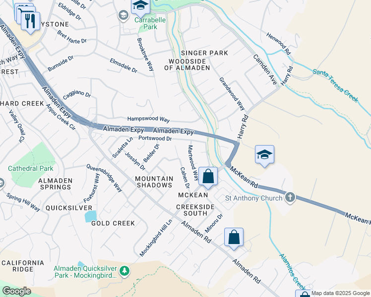 map of restaurants, bars, coffee shops, grocery stores, and more near 824 Portswood Circle in San Jose