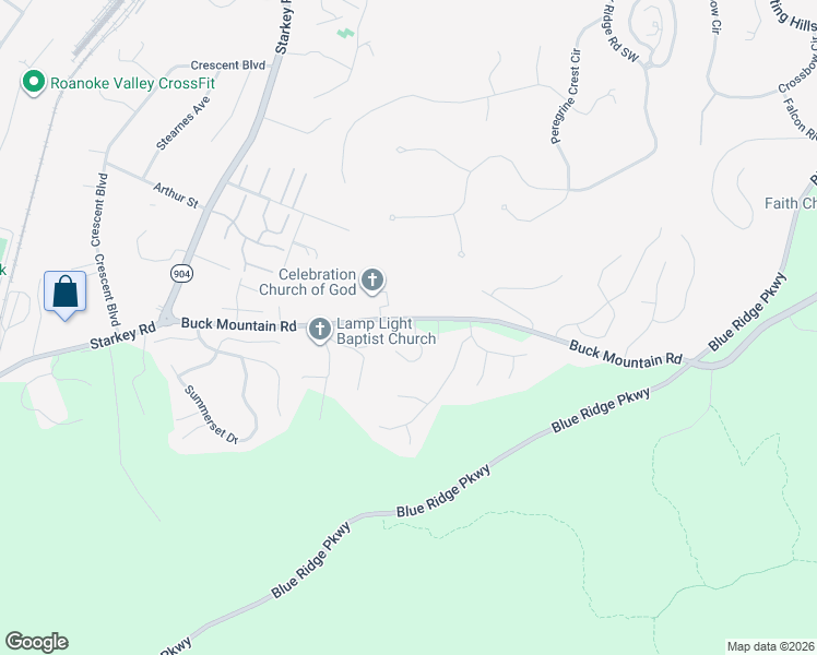map of restaurants, bars, coffee shops, grocery stores, and more near 4338 Buck Mountain Road in Roanoke