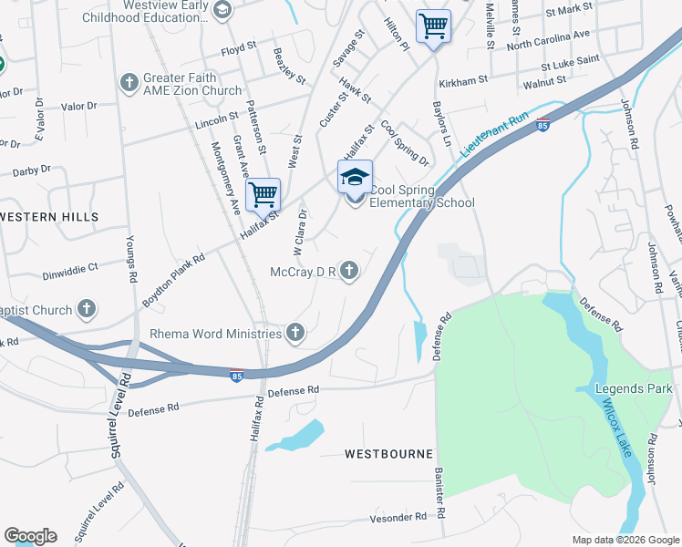map of restaurants, bars, coffee shops, grocery stores, and more near 1105 West Clara Drive in Petersburg