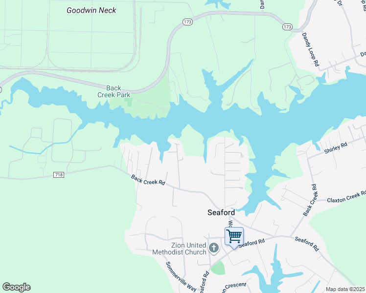 map of restaurants, bars, coffee shops, grocery stores, and more near 208 Parker Lane in Seaford