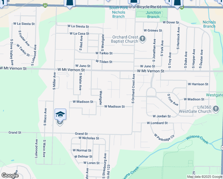 map of restaurants, bars, coffee shops, grocery stores, and more near South Christopher Avenue in Springfield
