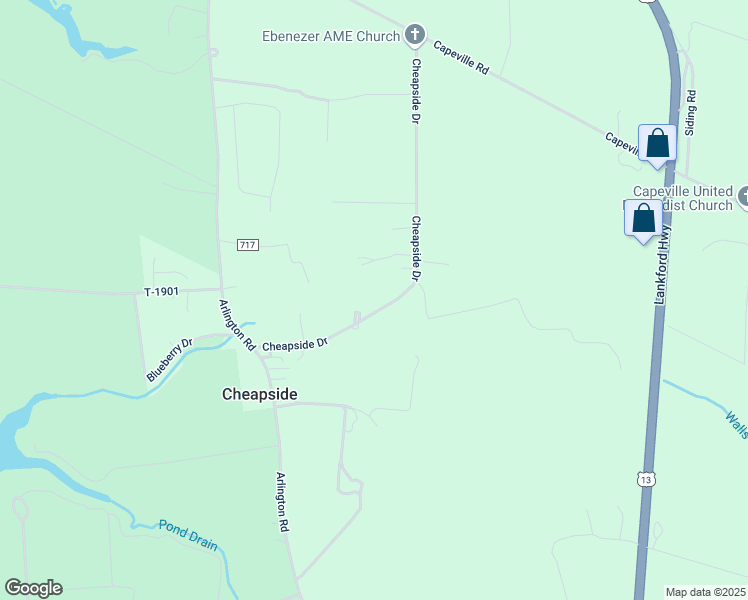 map of restaurants, bars, coffee shops, grocery stores, and more near 27406 Cheapside Road in Cape Charles