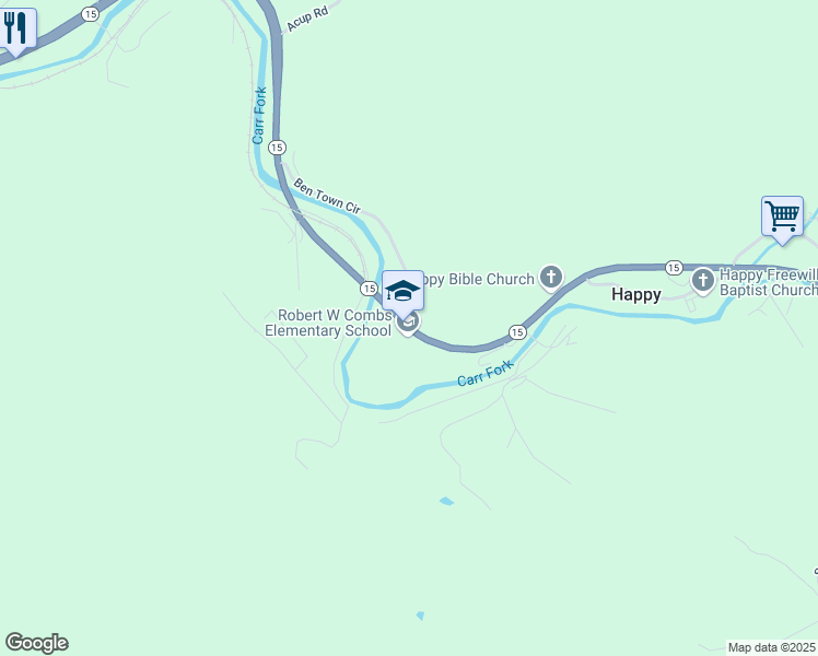map of restaurants, bars, coffee shops, grocery stores, and more near 9165 Kentucky 15 in Happy
