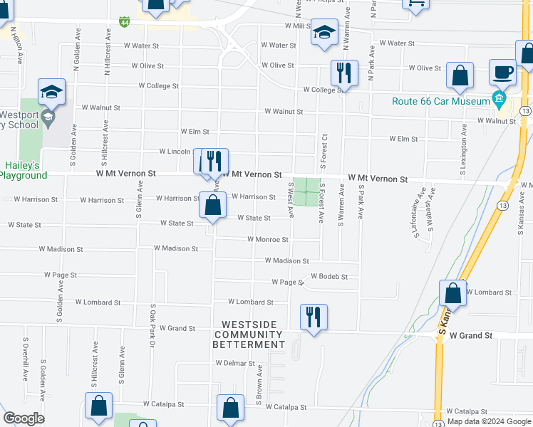 map of restaurants, bars, coffee shops, grocery stores, and more near 2541 West State Street in Springfield