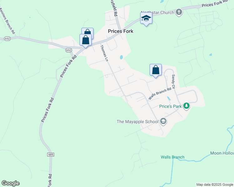 map of restaurants, bars, coffee shops, grocery stores, and more near 1505 Thomas Lane in Blacksburg