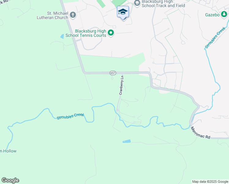 map of restaurants, bars, coffee shops, grocery stores, and more near 2049 Merrimac Road in Blacksburg