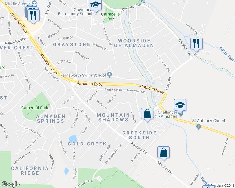 map of restaurants, bars, coffee shops, grocery stores, and more near 1012 Belder Drive in San Jose