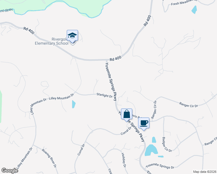 map of restaurants, bars, coffee shops, grocery stores, and more near 31302 Yosemite Springs Parkway in Coarsegold