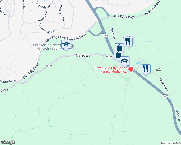 map of restaurants, bars, coffee shops, grocery stores, and more near 3711 Sandlewood Road in Roanoke