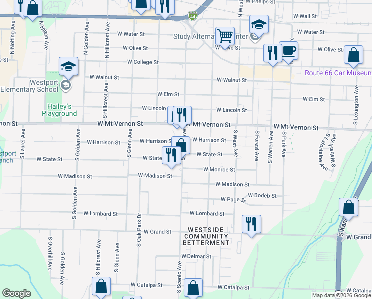 map of restaurants, bars, coffee shops, grocery stores, and more near 660 South Farm Road 137 in Springfield