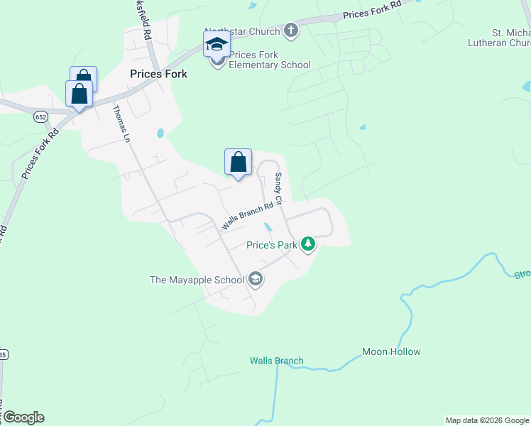 map of restaurants, bars, coffee shops, grocery stores, and more near 2871 Walls Branch Road in Blacksburg