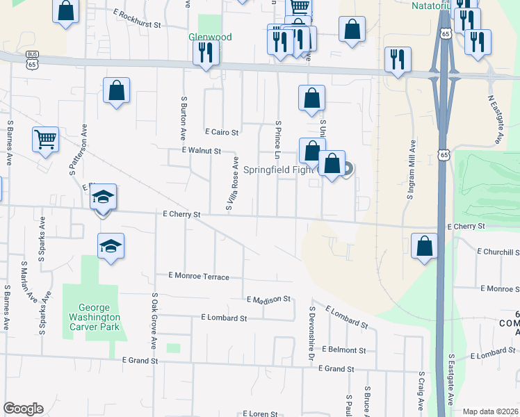 map of restaurants, bars, coffee shops, grocery stores, and more near 550 South Airwood Avenue in Springfield