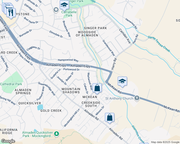 map of restaurants, bars, coffee shops, grocery stores, and more near 824 Portswood Circle in San Jose