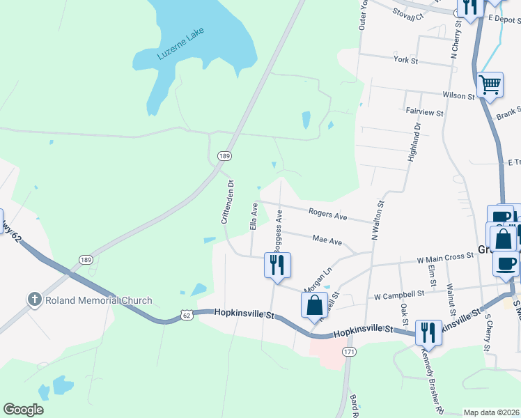 map of restaurants, bars, coffee shops, grocery stores, and more near 500-598 Ella Avenue in Greenville