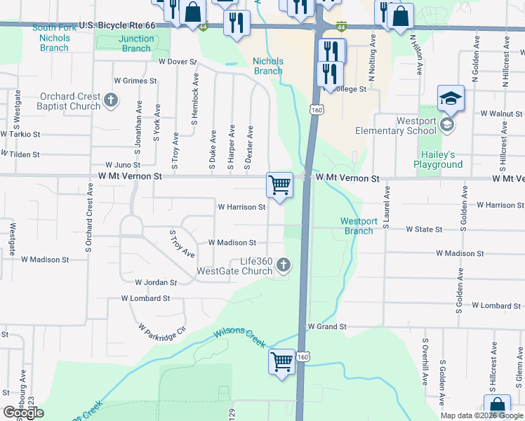 map of restaurants, bars, coffee shops, grocery stores, and more near 3637 West State Street in Springfield